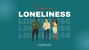 title image: diagnosis loneliness. three people stand looking away from each other