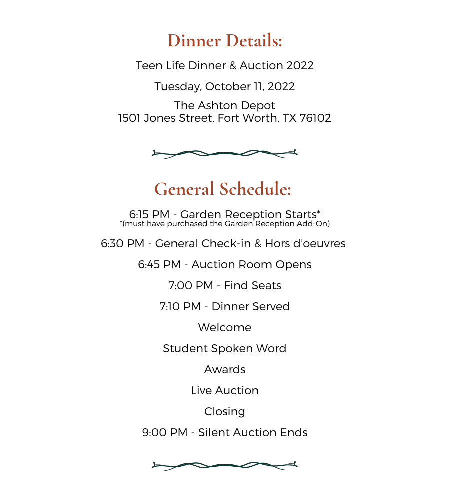 Dinner Schedule